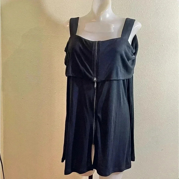 Soft Surroundings Size M BLACK Cold Shoulder Zip Front Top Tunic Blouse - Picture 2 of 11